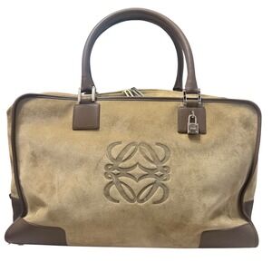Loewe Amazona Handbag Beige Brown‎ Suede Leather Satchel Logo